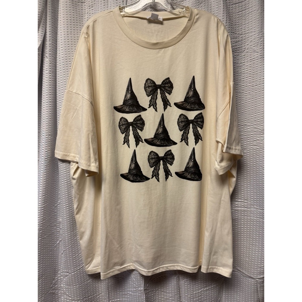 Chicsoul Women's XL Oversized 100% Cotton Witch hats and Bow Tee Soft Comfort
